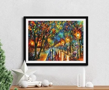 When Dreams Come True by Leonid Afremov canvas print - room setting showing vibrant impressionist autumn painting on feature wall