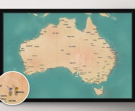 Ready to Hang Australia Map Art Teal Wall Art