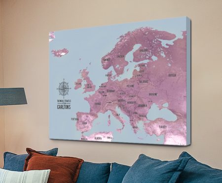 Map of Europe Print on Canvas in Magenta