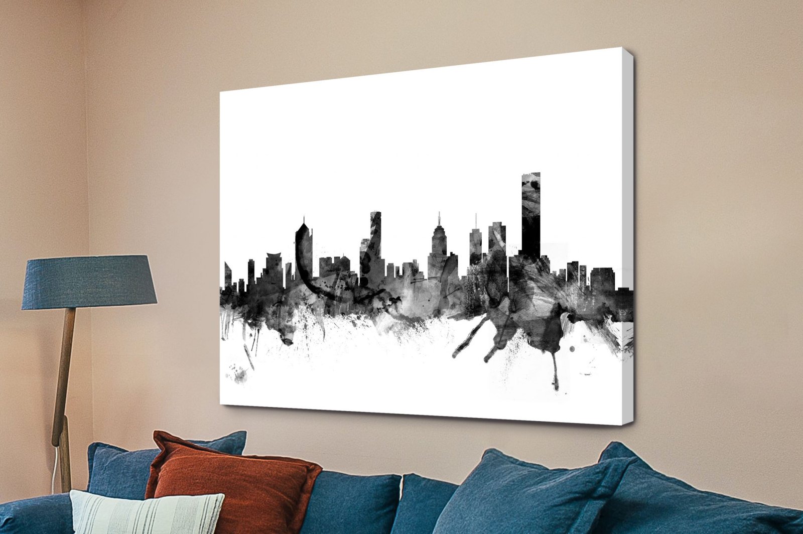 Melbourne Black & White Skyline Watercolour