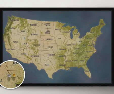 Personalised Charcoal USA Push Pin Travel Map Art Canvas Wall Art