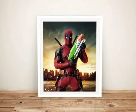 Canvas print of Deadpool, bold red palette for a games room