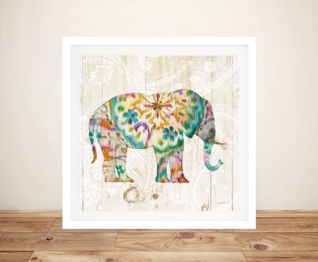 Boho Paisley Elephant canvas wall art, modern gallery artwork