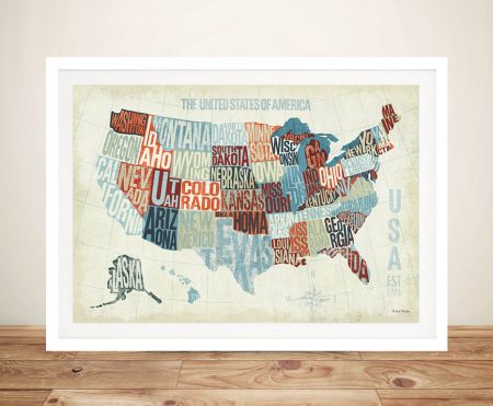 USA Modern Blue framed print, contemporary statement artwork