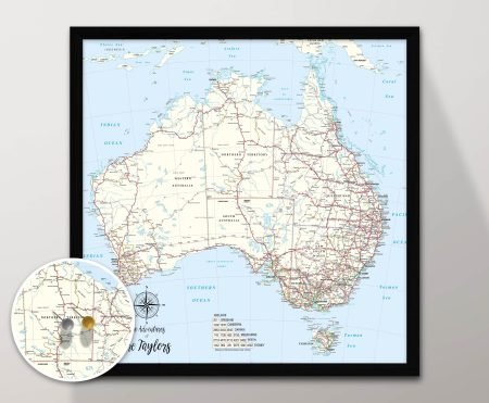 Australia Detailed Light Blue Framed Map