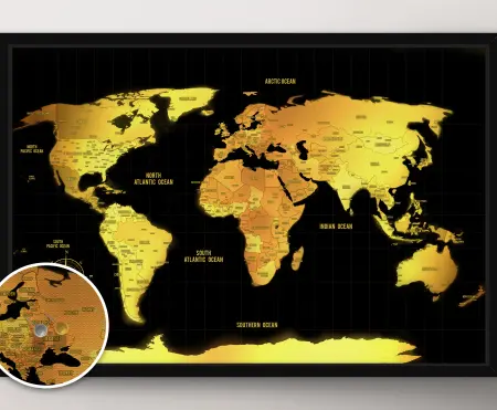 Black & Gold Push Pin Map Canvas Print