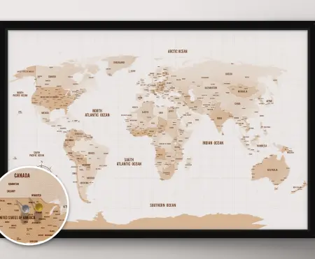 Mocha Shades Push Pin Personalised Travel Map