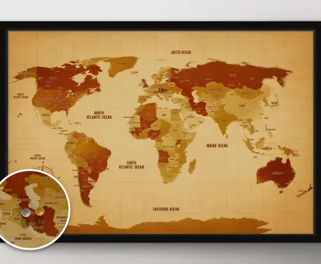 Vintage World Pinboard Framed Wall Art