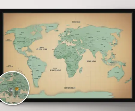 Sand & Teal Push Pin Personalised Travel Map