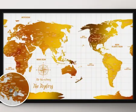 White And Gold Central Pacific Framed Map Wall Art