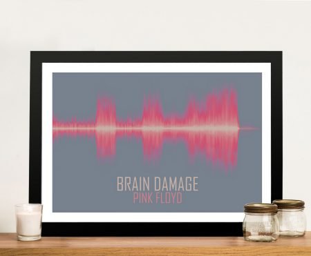 Brain Damage by Pink Floyd soundwave framed print, Dark Side of the Moon art
