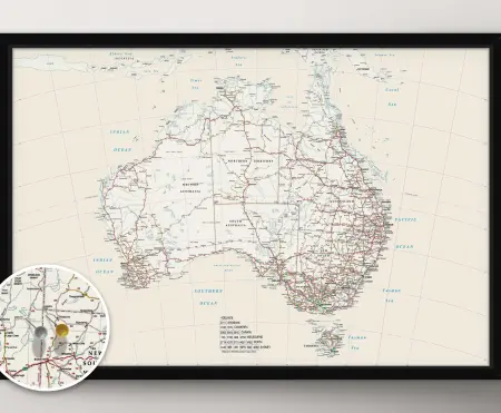 Australia Detailed Map Cream Print on Canvas