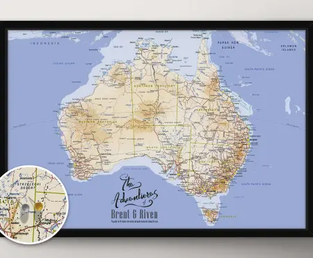 Australia Map Pin Map Framed Wall Art