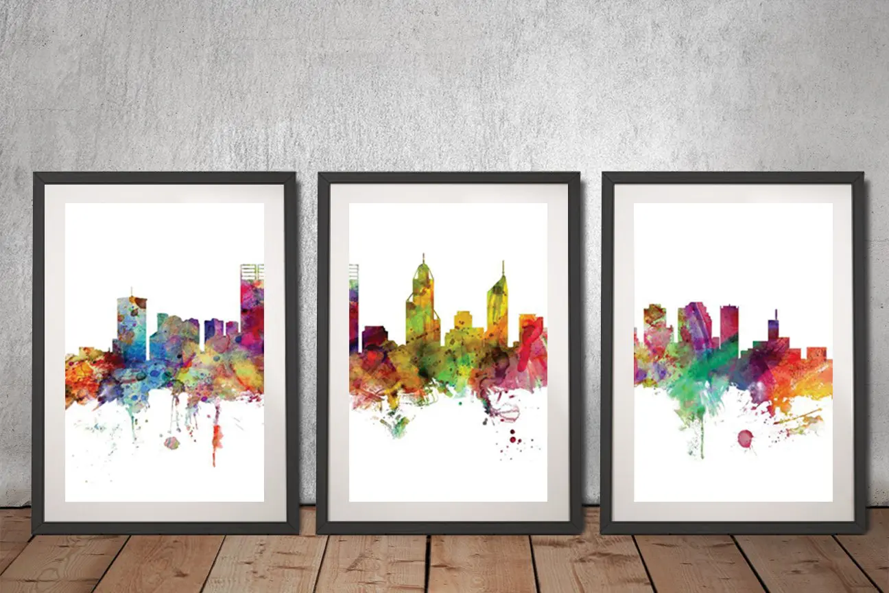 Perth Skyline Triptych by Michael Tompsett