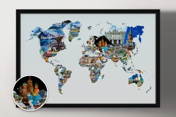 Bucket List push-pin world map for marking dream destinations