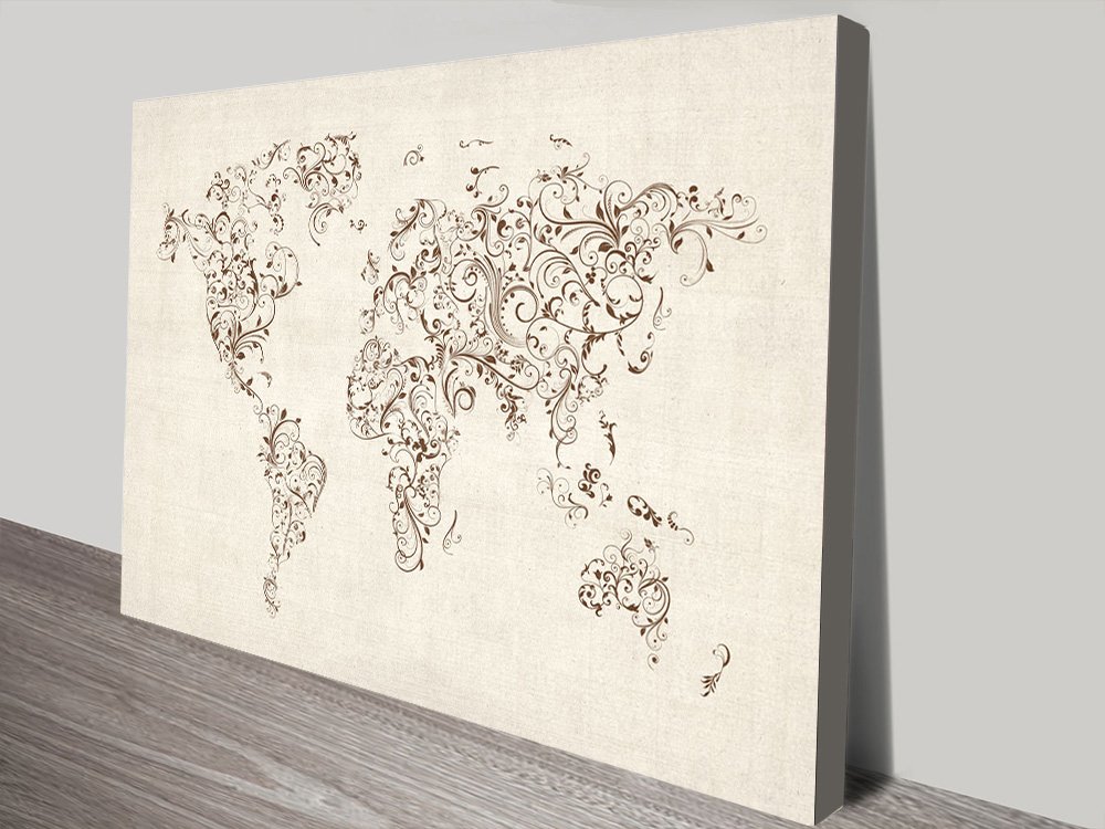 Buy Michael Tompsett Floral Swirl World Map Art Oxley Brisbane AU
