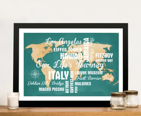 Teal Green World Map Word Art