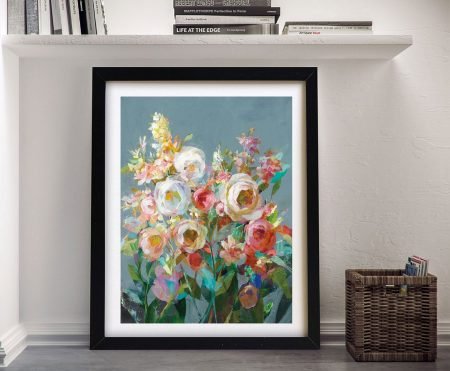 Framed canvas print of Joy of the Garden I with abundant blooms in fresh summery colour