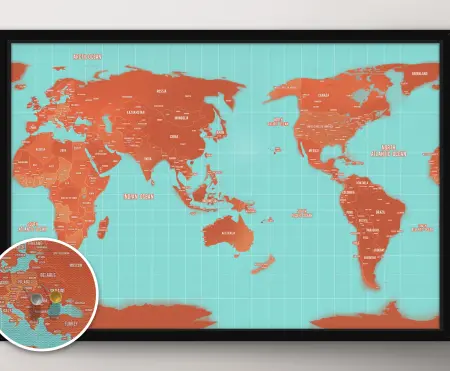 Pacific Centred Turquoise and Orange Personalised Travel Map