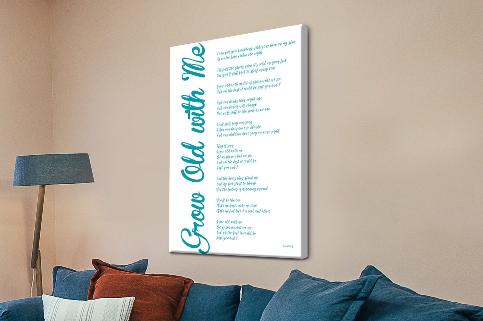 Grow Old With Me canvas word art with warm romantic styling