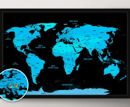 Personalised Electric Blue Push Pin Map Framed Print