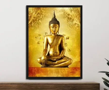 Framed print of a Buddha on a vintage background, serene calm mood for a Perth bedroom
