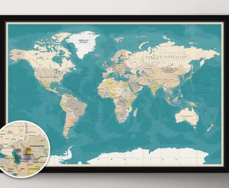 Custom Green World Map Framed Wall Art