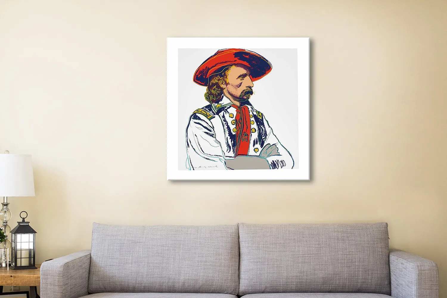 General Custer by Andy Warhol, bold pop-art portrait for a WA lounge