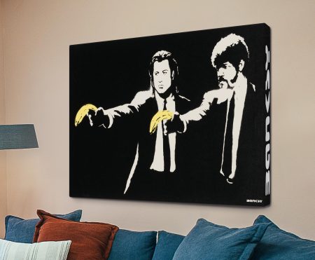 Banksy Pulp Fiction two hitmen aiming bananas canvas print