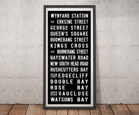 Rushcutters Bay tram scroll, vintage destination roll for a WA hallway