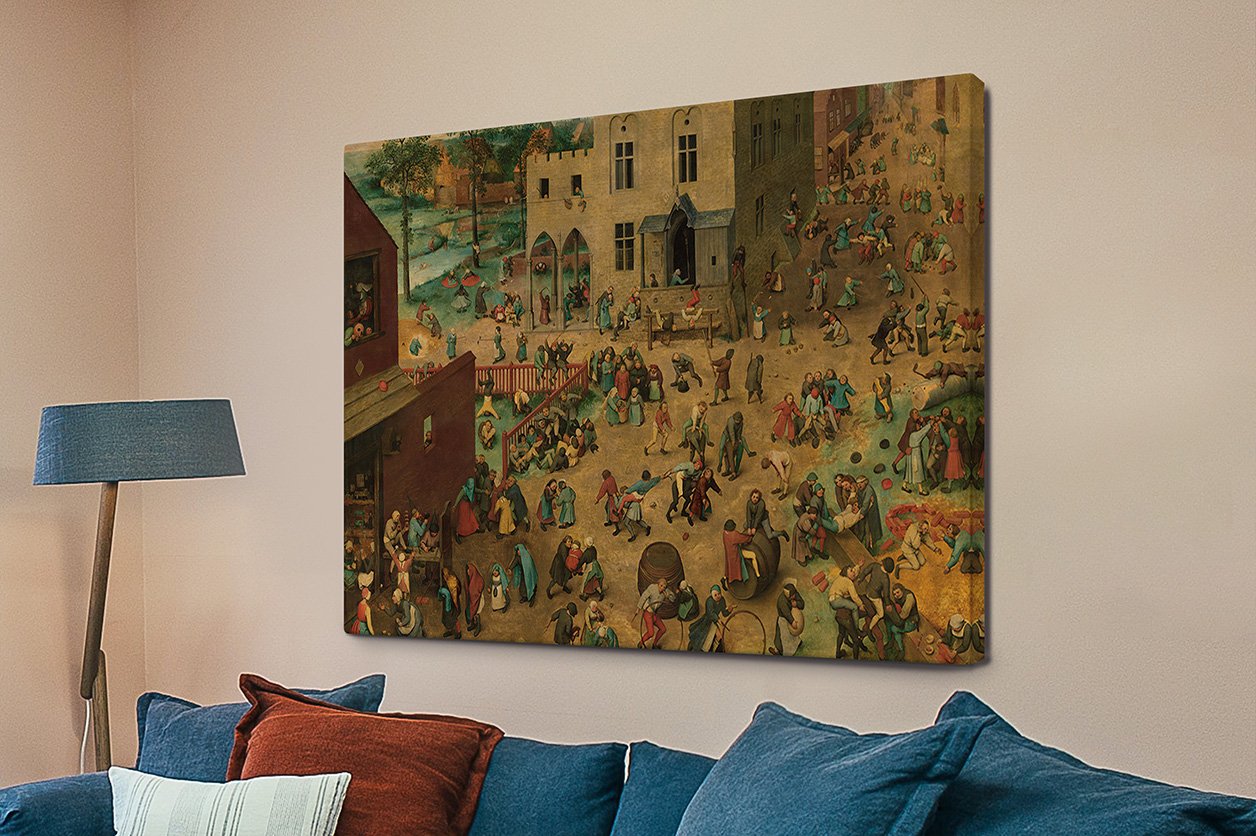 Canvas print of Children's Games by Bruegel, lively detailed mood for a Perth living room