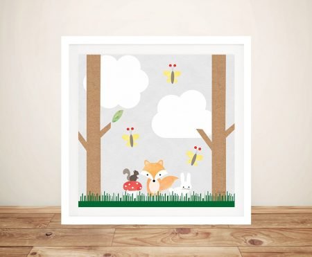 Woodland Animals II canvas, sweet forest creatures in soft warm nursery tones