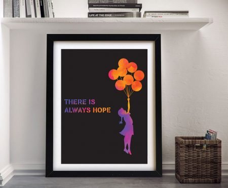 Watercolour Balloons by Banksy, girl reaching for a red balloon in soft washes