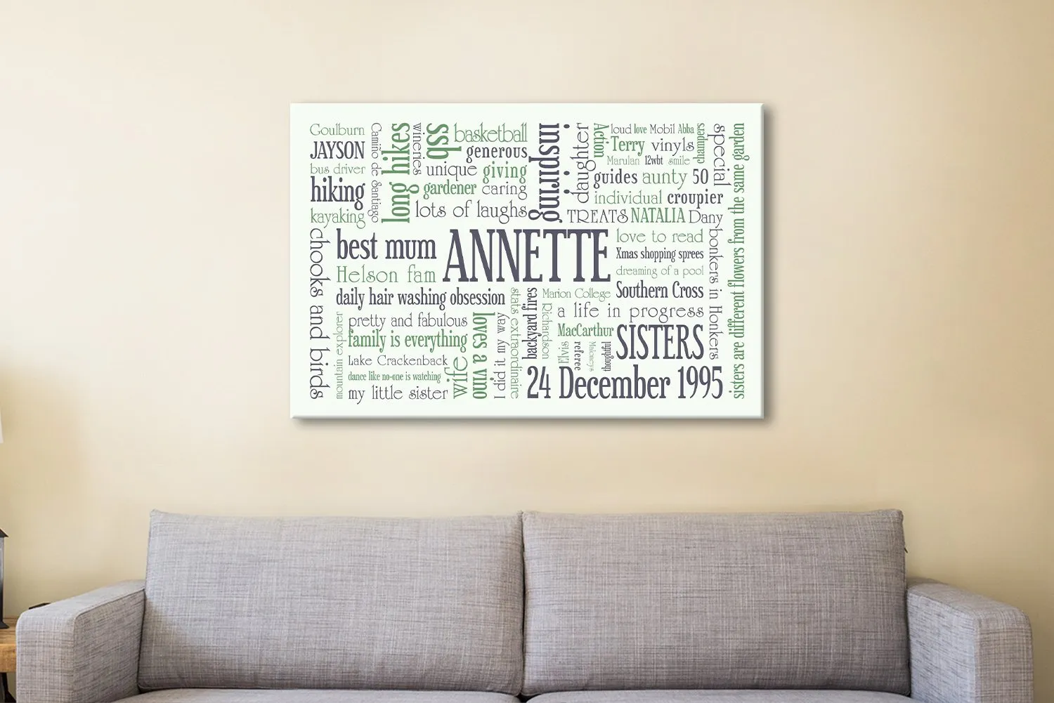 Forest tones personalised canvas in soft green and earthy woodland colour