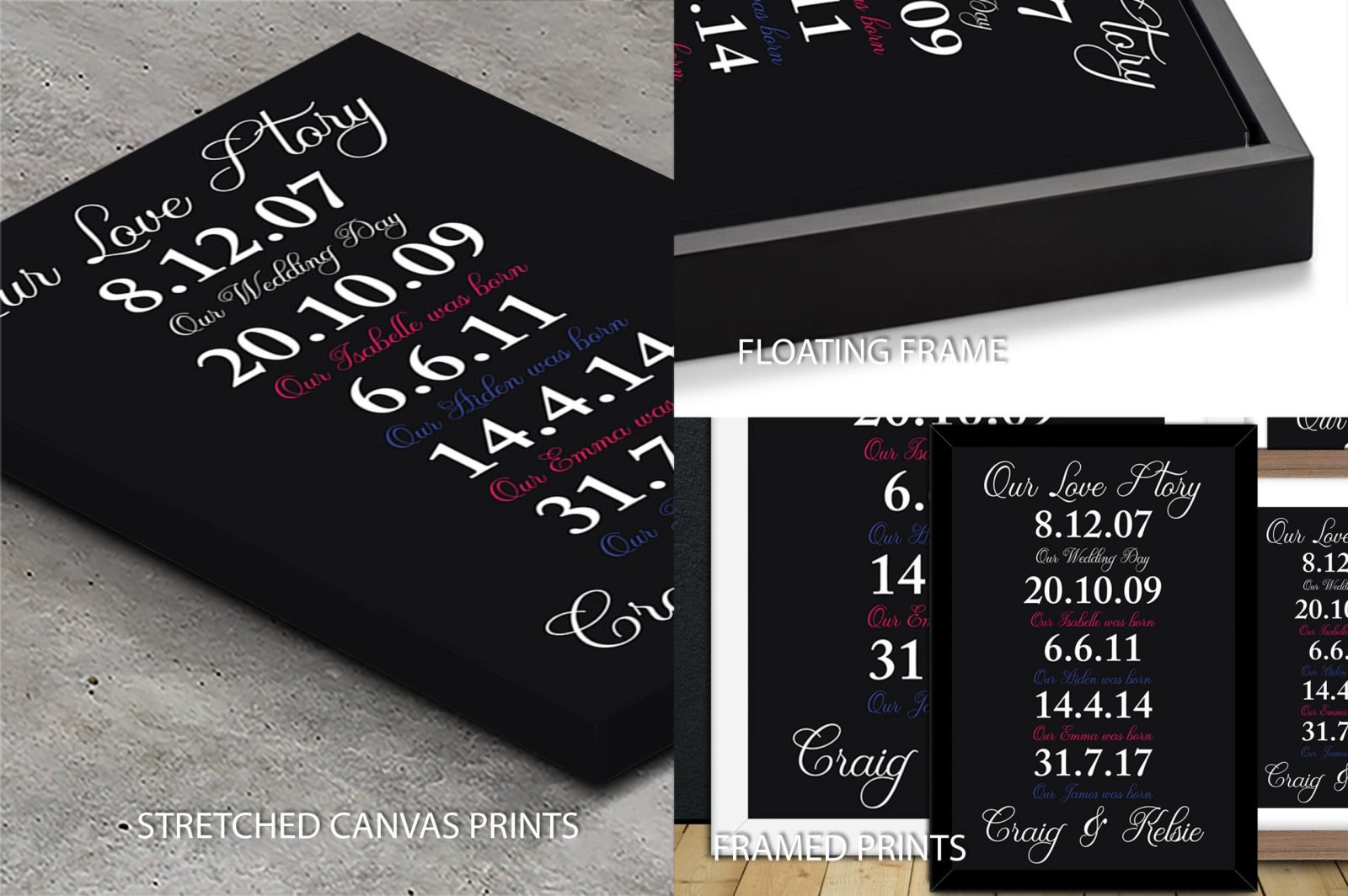 Love Story personalised word art with a couple's shared milestones