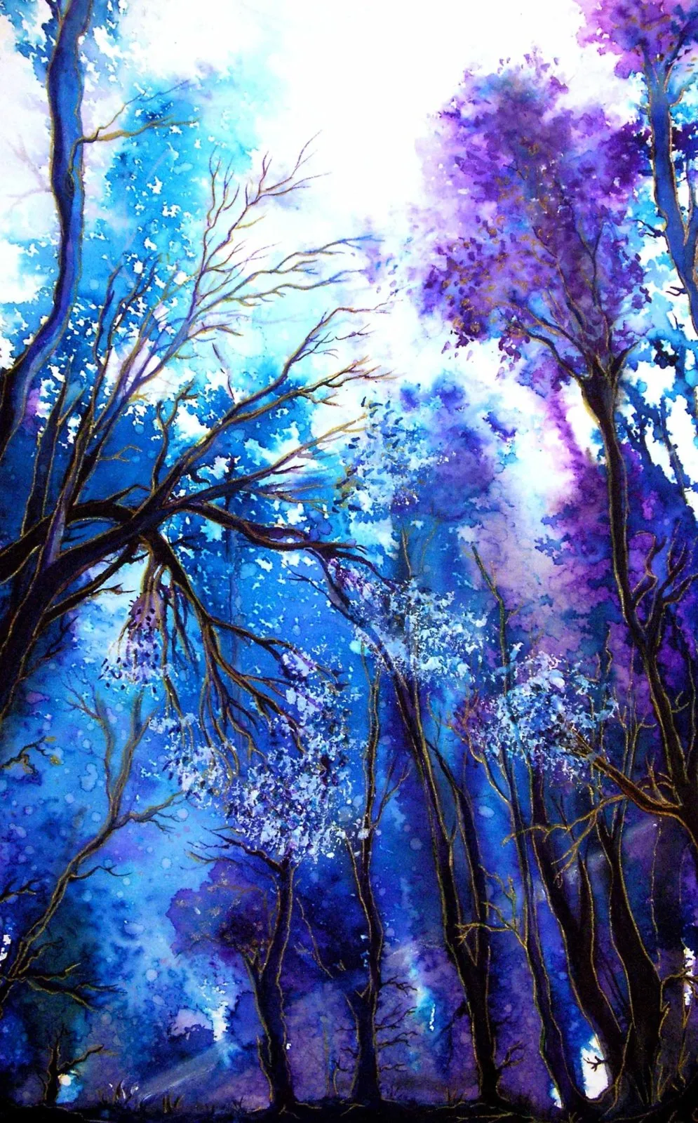 Purple Forest Ray of Hope, luminous shaft of light amid deep amethyst woodland