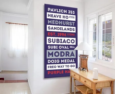 Canvas of a Fremantle Dockers Aussie Rules retro design, bold purple