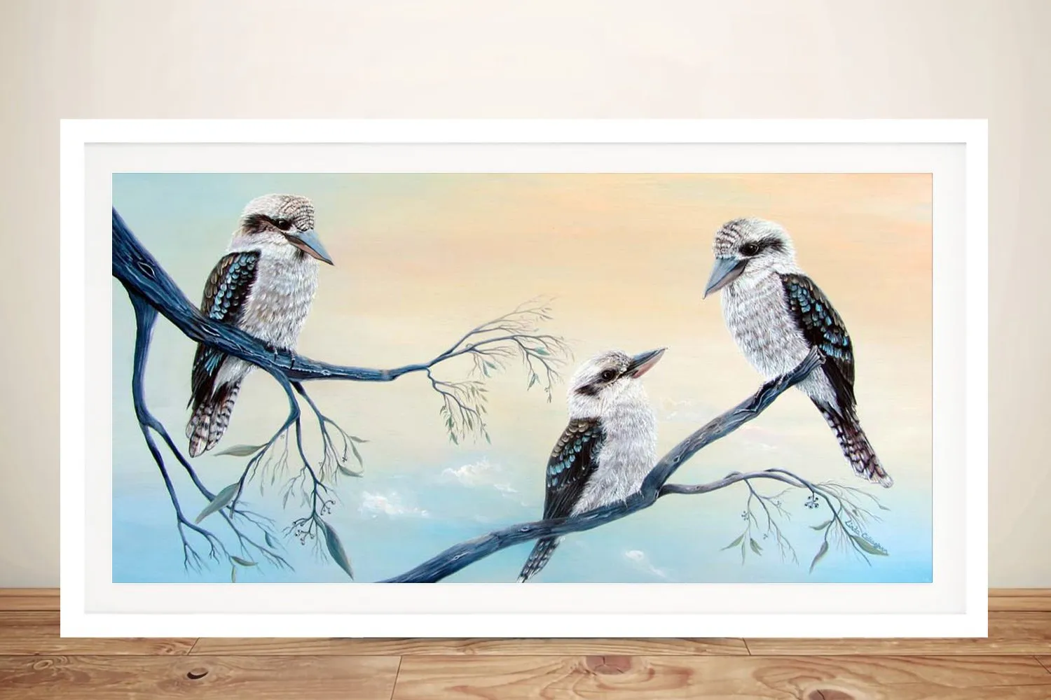 Framed print of Kookaburra Charm, cheerful watercolour native bird