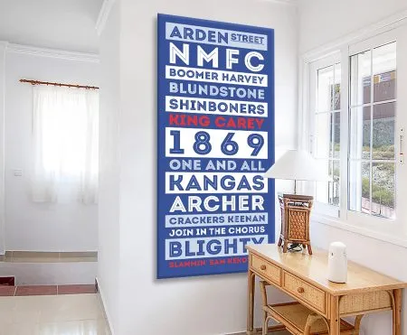 Canvas of a North Melbourne Kangaroos retro tram scroll, bold styling