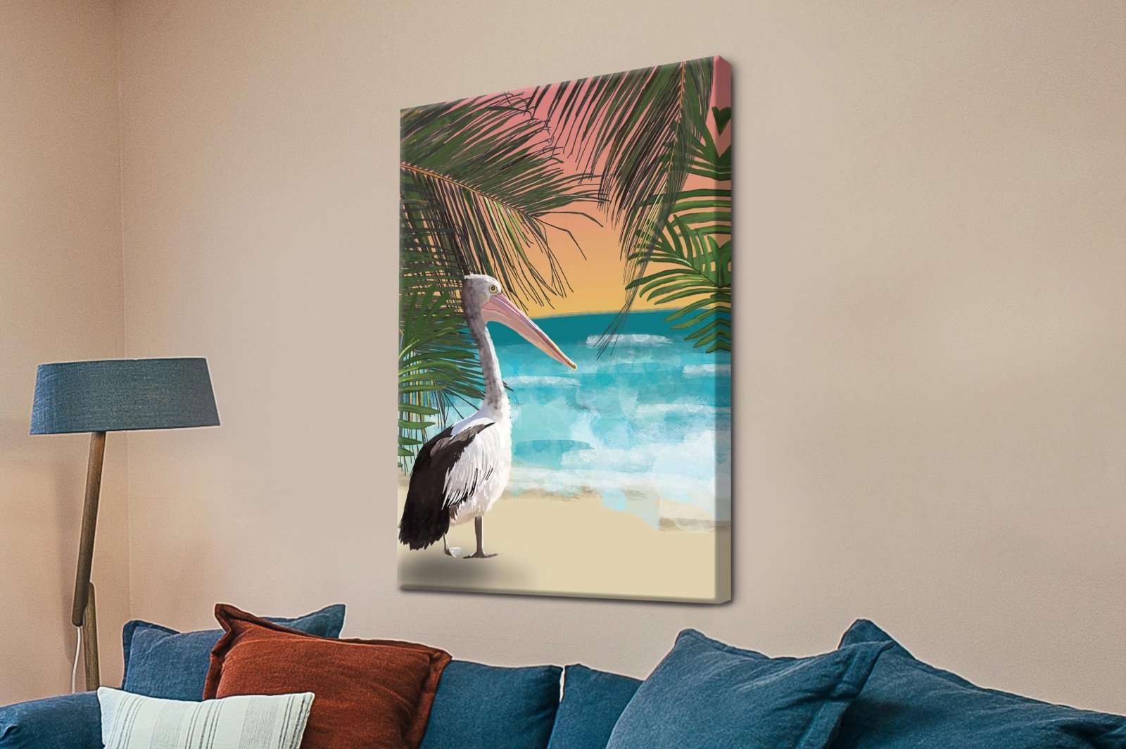 Pelican on Beach by Karin Roberts