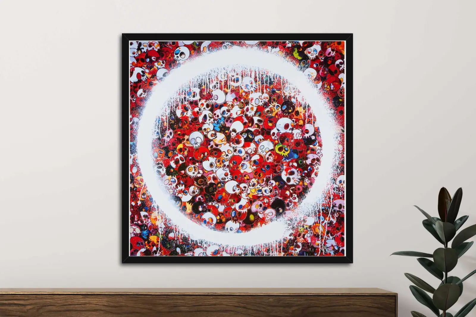 Enso Memento Mori red circle on blue framed print
