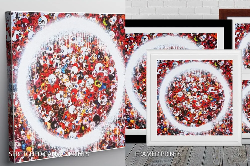Size guide canvas for Enso Memento Mori in red on blue for a Perth study