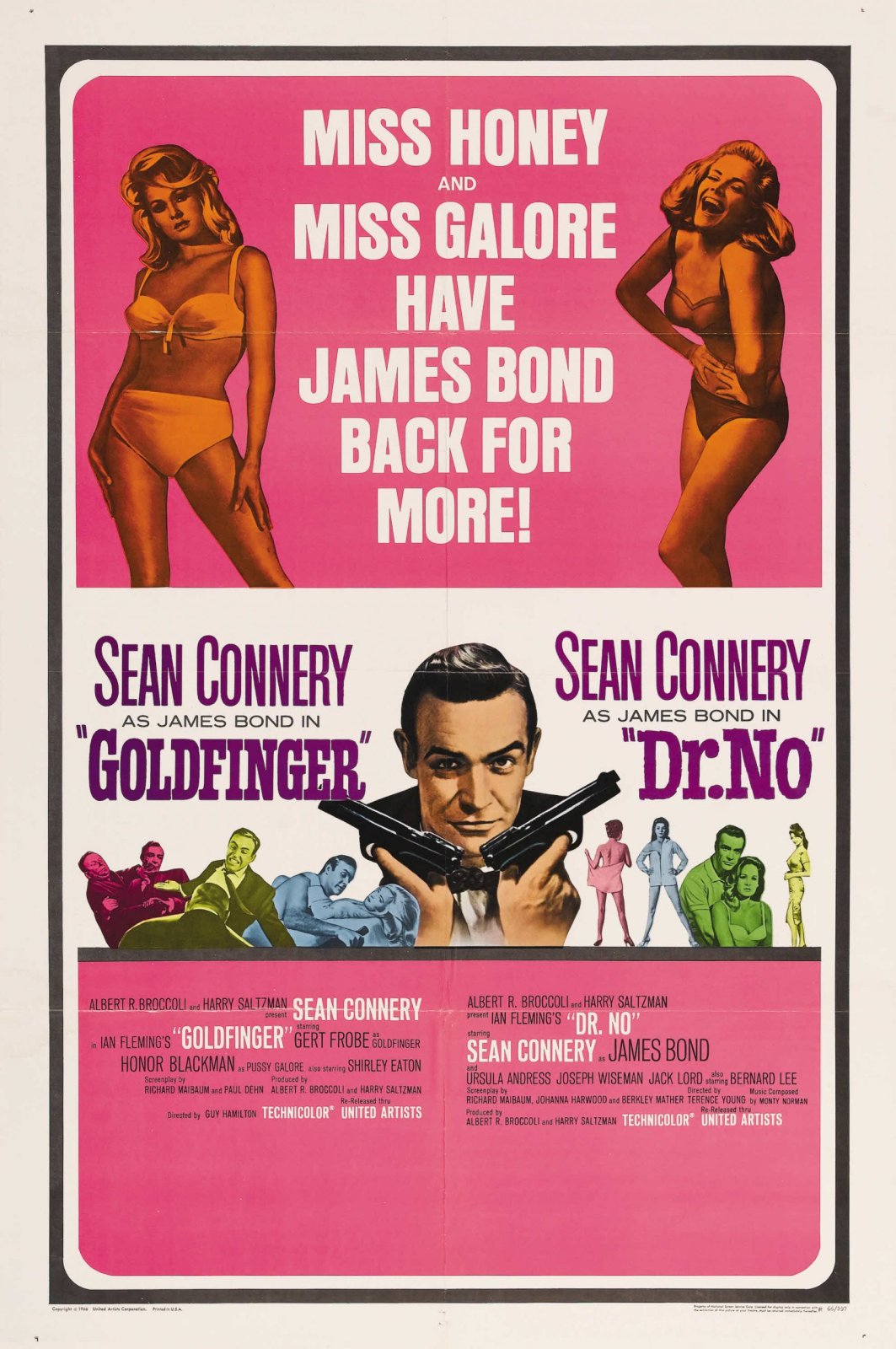 Goldfinger and Dr No old hollywood poster - 1966 double feature one-sheet with Sean Connery