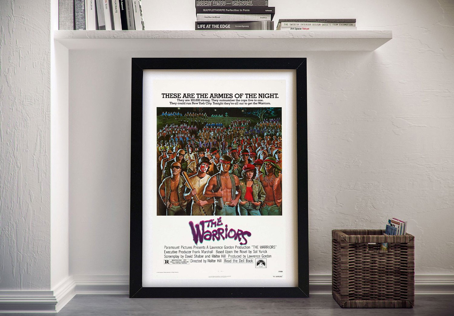 Framed print of The Warriors vintage movie poster, dark gritty retro tones