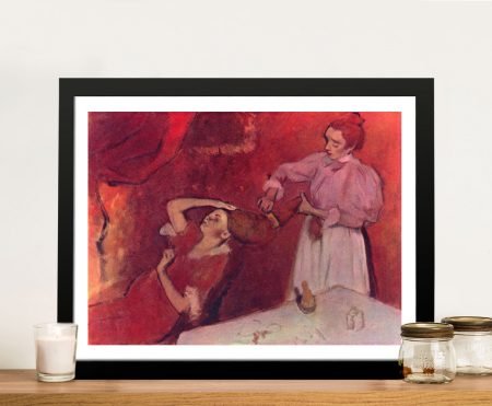 Degas Combing the Hair impressionist framed print of red-haired woman and maid in interior