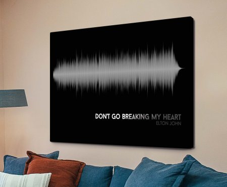 Canvas print of Don't Go Breaking My Heart soundwave art, linear waveform for a lounge