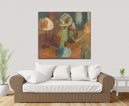 The Millinery Shop by Edgar Degas canvas print with milliner and hat stands