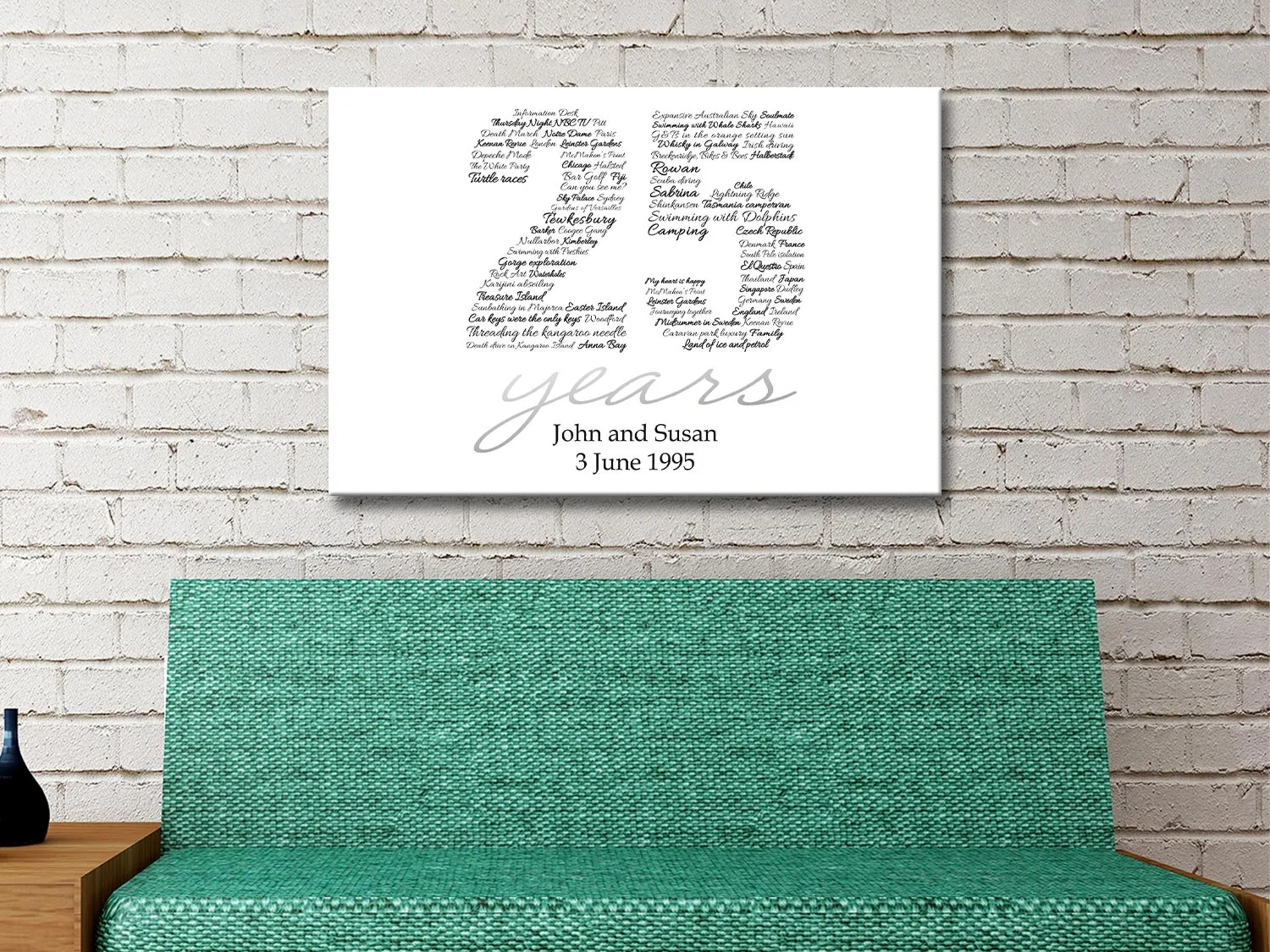 Wall art of personalised italic numbers birthday design, graceful typographic tones