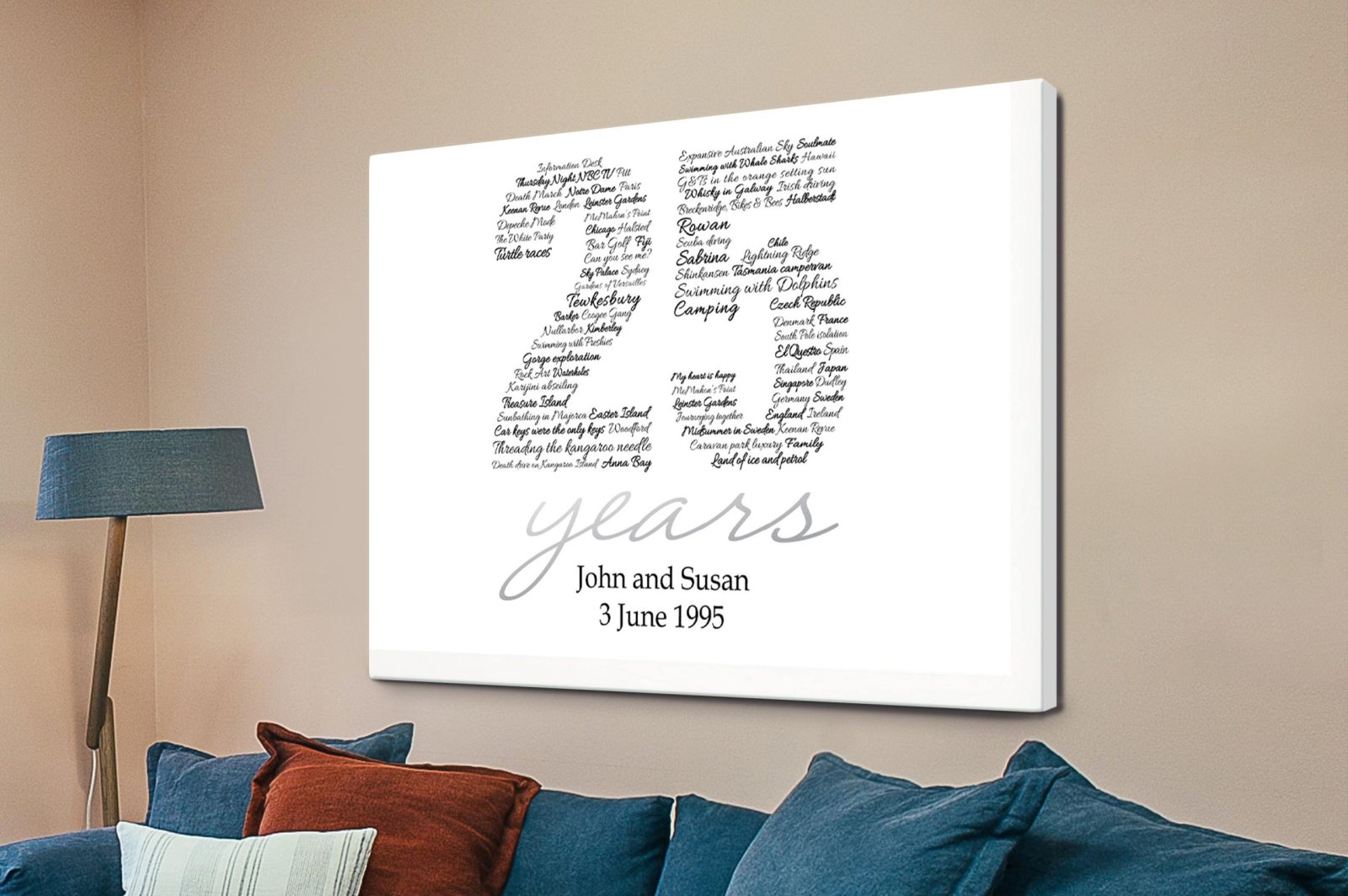 Italic Numbers personalised art with an elegant custom date or age