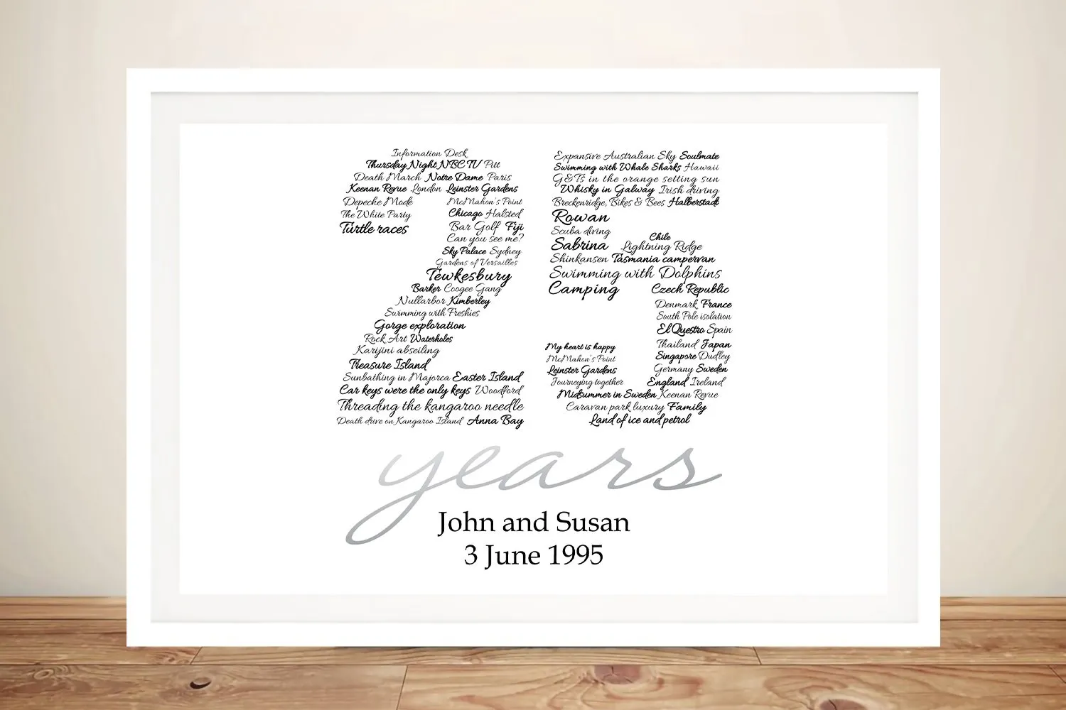Canvas of personalised italic numbers birthday art, elegant script tones